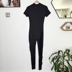 Fashion Nova Keep On Slashing Black Jumpsuit Womens‎ XL Short Sleeve One Piece